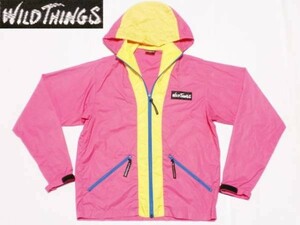 即決★ワイルドシングスWILD THINGS★メンズS 美品 クレイジーカラー ジャケット ウインドブレーカー ウィンドブレーカー ピンク