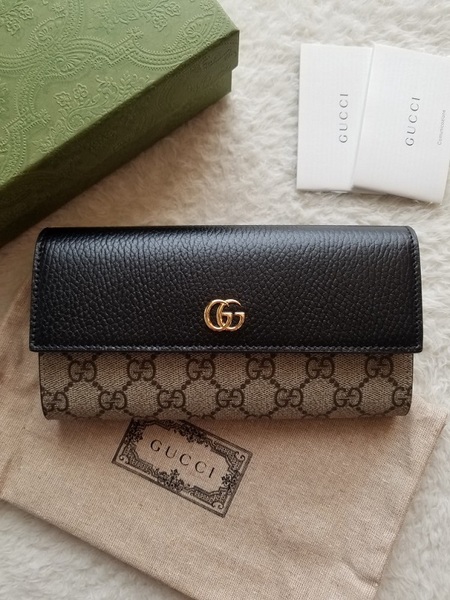 新品 GUCCI グッチ GGマーモント スプリーム フラップ 長財布 ブラック/ベージュ＆エボニー 456116 17WAG 1283