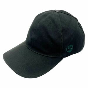 【良品】グッチ GUCCI キャンバス インターロッキングG GG刺繍 ロゴ シェリーライン ベースボールキャップ 帽子 ブラック