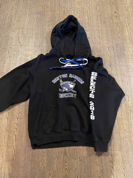 USED古着☆pennant/RAIDERSプリント 長袖パーカーSIZE Sブラックホッケーアメリカ古着