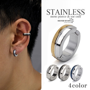  hoop simple iya cuff men's earcuff earrings bai color two-tone stainless steel attaching .. none OK one-side ear ( black )