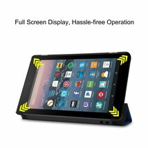 Amazon Fire 7 7インチ(2019/17)用 PU革 スマート カバー ケース 手帳型 三つ折り スタンド機能 パープル_画像2