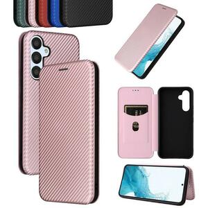 Galaxy A54 5G SCG21用炭素繊維紋 PC＋TPU＋PU手帳型フリップ ハードケース カーボンファイバー柄 ローズゴールド