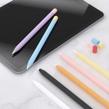 Apple Pencil 第2世代用選択 シリコン カバー 保護ケース アップルペンシル 保護カバー 薄型 軽量 異色キャップ付 第2世代充電対応 白青_画像7