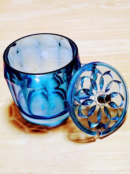 昭和レトロ シュガーポット 花 ブルー プラスチック