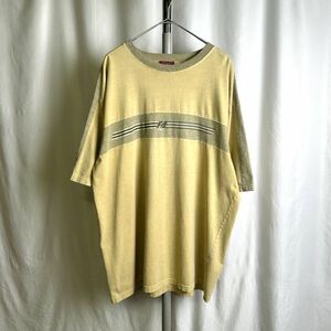 90s USA製 TOWER スケート プリント Tシャツ XL ビッグサイズ イエローベージュ×グレー ライン ロゴ 無地 00s 80s オールド ビンテージ