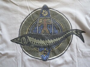 パタゴニア半袖Tシャツ 魚のバックプリント有り 左胸にpatagoniaロゴ タグ表示S 白色 オーガニックコットンU.S.A.製 中古