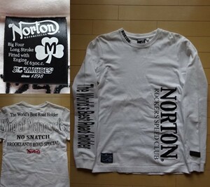 【Norton】刺繍ロゴ入り 長袖 Tシャツ ホワイト SIZE:MEDIUM (ノートン,カフェレーサー,バイカー,ロンT)