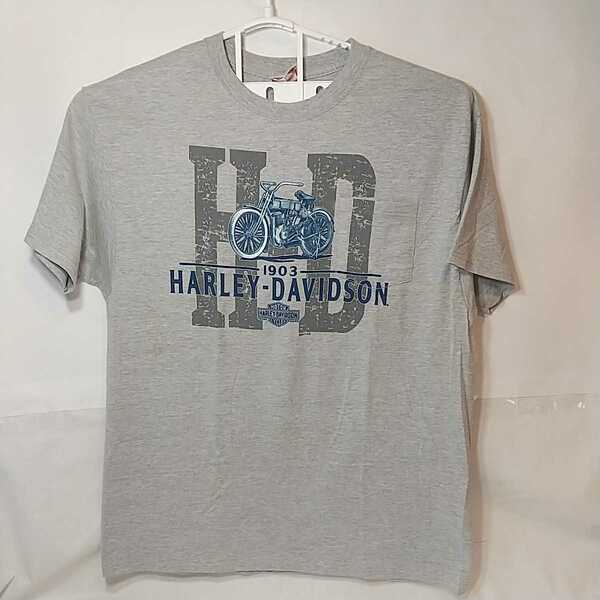 zcl-04♪【アウトレット】USハーレーダビットソン Harley-Davidson1903製造バイクプリント　バイクTシャツ メンズUSサイズ－XL　グレー