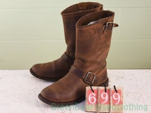 W699◆レディース【Primeboots】高級エンジニアブーツ カッコイイ 良い味 茶 ブラウン 23cm