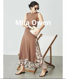 Mila Owenミラオーウェンノースリーブニットワンピース 裾スリット 茶