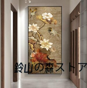 Art hand Auction Lotusblumenmuster, helles Luxus-vertikales Wohnzimmer, hängender Eingang, dekorative Malerei, 40 x 80 cm, Malerei, Ölgemälde, Natur, Landschaftsmalerei