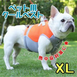 ペット用★犬★クールベスト★ひんやり★ハーネス★冷却★熱中症対策★オレンジ★ＸＬ 中型犬 大型犬