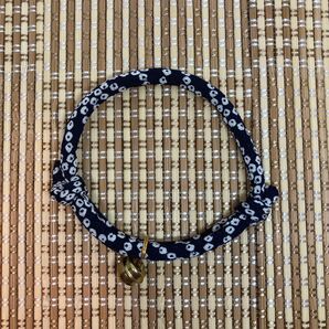 和風 猫の首輪 ちりめん細紐(子猫〜小柄な成猫用)疋田並べ・濃紺