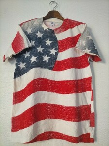 90s USA製 ビンテージ DELTA デルタ 星条旗総柄 Tシャツ M ★アメリカ国旗古着 