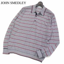 英国製★ JOHN SMEDLEY ジョンスメドレー 通年 シーアイランドコットン★ 長袖 ボーダー ニット ポロシャツ Sz.S位　メンズ　I3T00666_7#C_画像1