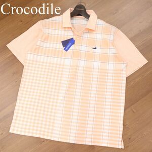 未使用★ Crocodile sports クロコダイル スポーツ 春夏 速乾★ 半袖 チェック ポロシャツ Sz.LL　メンズ ゴルフ 大きい　I3T00710_7#A