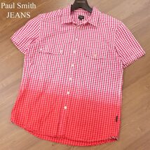 Paul Smith JEANS ポールスミス ジーンズ 春夏 リネン混★ グラデーション 半袖 ギンガム チェック シャツ Sz.M　メンズ　I3T00709_7#A_画像1