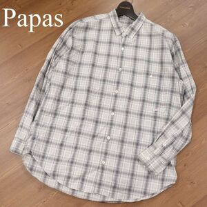 Papas パパス 通年 ゆったり★ 長袖 ボタンダウン コットン チェック シャツ Sz.M　メンズ 日本製　I3T00769_8#C