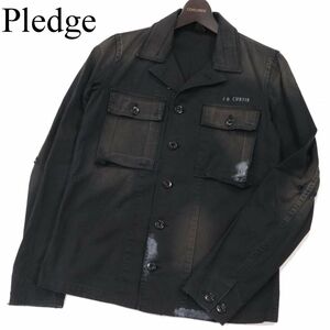 Pledge Pledge through year Vintage processing * herringbone military jacket Sz.46 men's black made in Japan I3T00834_8#O