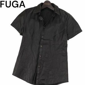 FUGA フーガ 牛革★ カウ スキン 半袖 スリム レザー シャツ Sz.44　メンズ 黒　I3T00980_8#A