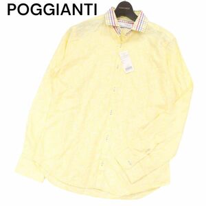 未使用★ POGGIANTI 1958 ポジャンティ チェック襟★ カモフラ ジャガード柄 長袖 シャツ Sz.40/15 3/4　メンズ イタリア製　I3T00924_8#C