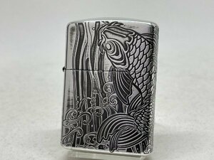 送料無料 ZIPPO[ジッポー]アーマー 2面連続加工 ANTIQUE 昇鯉 (B) シルバーいぶし