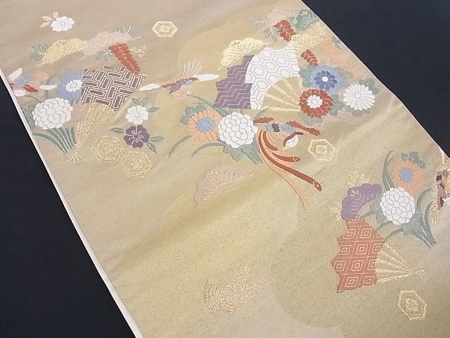 平和屋-こころ店□六通柄袋帯唐織舞扇鳳凰花文金糸正絹逸品A-uw1759