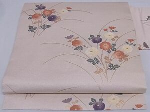 平和屋-こころ店■九寸名古屋帯　草花文　金糸　正絹　逸品　A-sx6543