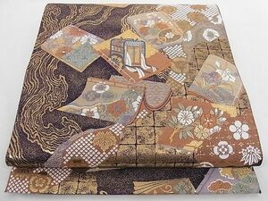 平和屋-こころ店■六通柄袋帯　唐織　花冊子文　金糸　正絹　逸品　B-cy4621