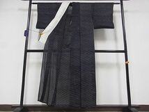 平和屋-こころ店■夏物　小紋　紗　霞文　黒地　着丈151cm　裄丈60.5cm　正絹　逸品　B-wt7659_画像3