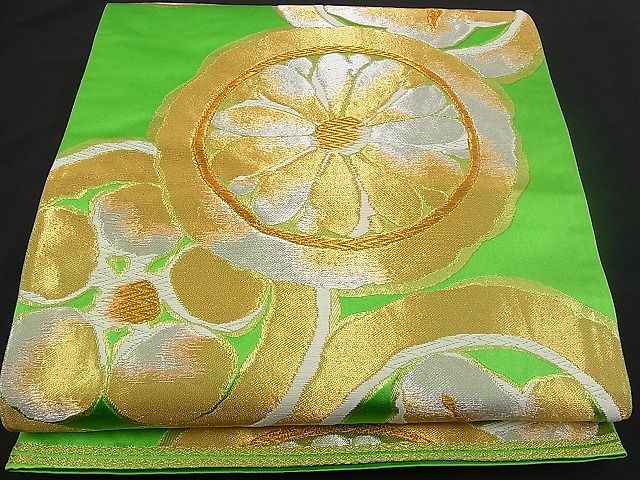 平和屋野田店□西陣服部織物謹製六通柄袋帯こはく錦切嵌吉祥花唐草文二