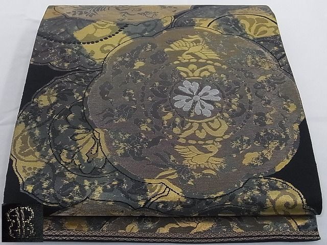 平和屋野田店□西陣服部織物謹製六通柄袋帯こはく錦切嵌吉祥花唐草文二
