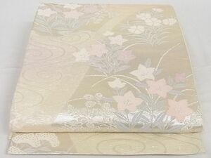 平和屋-こころ店■夏物　六通柄袋帯　流水草花文　銀糸　正絹　逸品　A-ms757