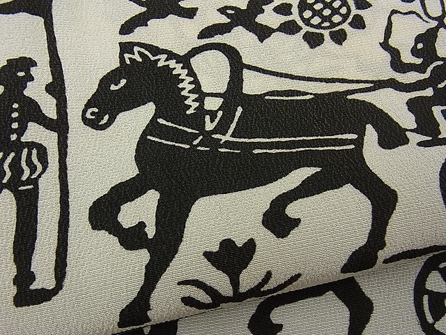 平和屋野田店□上質な小紋 単衣 型染め 壁画文様 逸品