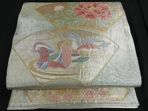 平和屋1■六通柄袋帯　地紙花鳥文　金糸　逸品　kb1737