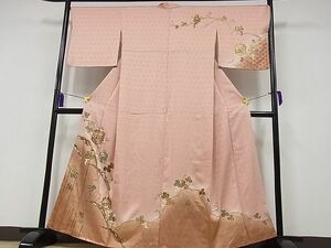 平和屋-こころ店■訪問着　亀甲花文　葡萄蔦の葉　金彩　着丈160.5cm　裄丈68cm　正絹　逸品　B-sa4402