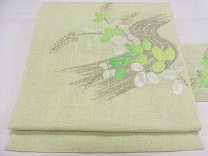 平和屋1■夏物　八寸名古屋帯　流水萩文　金糸　逸品　ch3316