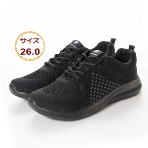 フライニット スニーカー レースアップ レジャー 運動靴 作業靴 通気性 軽量 カップインソール 黒 ブラック 男 20552-blk-260 ( 26.0cm )