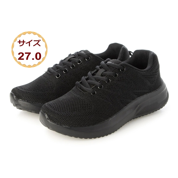 フライニット スニーカー レースアップ レジャー 運動靴 作業靴 通気性 軽量 カップインソール 黒 ブラック 男 23552-blk-270 ( 27.0cm )