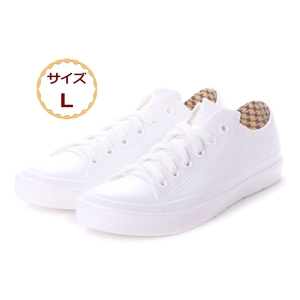  rain sneakers rain shoes low cut race up shoes casual lady's woman waterproof white 19066-wht-L ( 24.0 ~ 24.5cm )