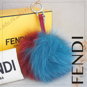 フェンディ FENDI ポンポン チャーム キーホルダー トリコロール 赤青紫 フォックスファー リアルファー 7AR259 41C ボンボン モンスター