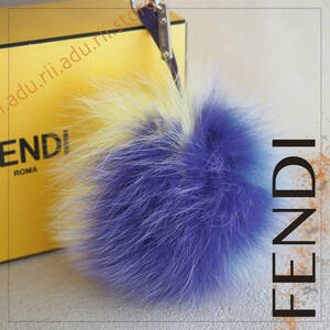  Fendi FENDIpompon charm key holder tricolor yellow blue purple fox fur real fur 7AR259 41C bonbon Monstar 