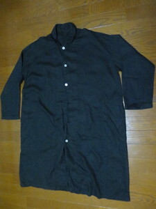ｎｅｓｔ　Ｒｏｂｅ　ＭＡＤＥ　ＩＮ　ＪＡＰＡＮ　ネストローブ　長袖リネンロング丈シャツジャケットワンピース　黒　麻１００％　日本製