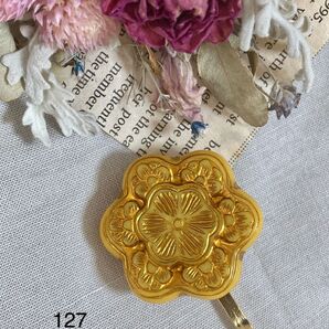 再販127 ポニーフック ハンドメイド ヘアアクセサリー アンティーク イエロー