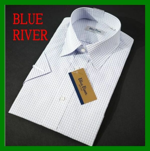 4BLUE RIVER 半袖 レギュラーカラーシャツ 37 チェック青