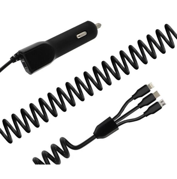 新品未使用品 車載充電器 4台同時充電 カーチャージャー12V-24V DC5.0V-2ライトニングケーブル 充電ケーブル A シガーソケット 黒