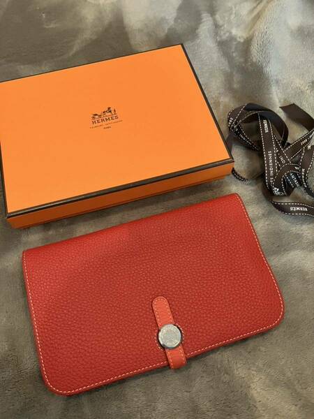 HERMES エルメス ドゴンGM レッド＆朱赤 バイカラー　美品