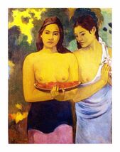 絵画 名画 複製画 額縁付(MJ108N-G) ポール・ゴーギャン 「二人のタヒチの女（赤い花と乳房）」 F3号 世界の名画シリーズ プリハード_画像1
