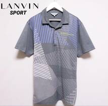 LANVIN SPORT ランバンスポーツ ドライポロシャツ 幾何学模様デザイン 半袖トップス 吸汗速乾 メンズ ゴルフウエア 紳士 38サイズ 夏物_画像1